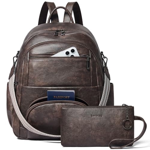 Leresas 35L Backpack Purse for Women Men Vegan Leather Backpack College Computer Work Business Teacher Backpack Fashion Travel BackpackCoffee - Image 1