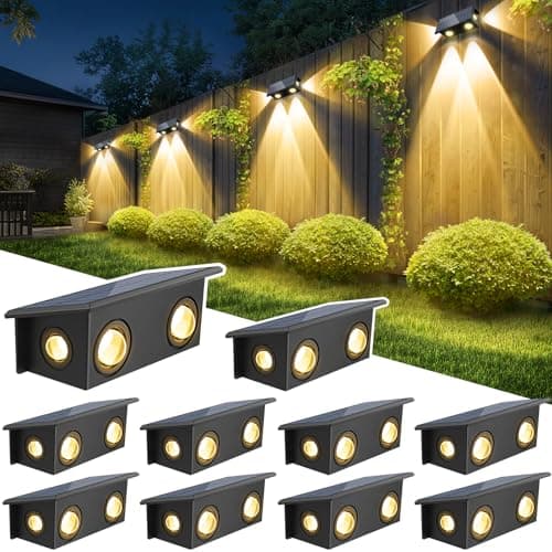 T-SUN Solar Fence Lights, 10 Pack Fence Lights Solar Powerd Outdoor 3000K 2 Mode Bright Warm White, Waterproof Dusk to Dawn Wall Fence Light for Backyard Wall Railing Patio Porch Pool - Image 1