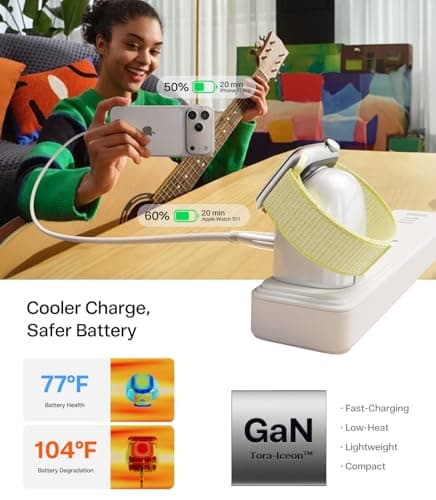 TORRAS Flasheye for Apple Watch Charger & iPhone Charger, 2-in-1 GaN 45W USB C Phone Charger, Foldable Compact Wall Charger Block for Travel, Bedside, Fast Charging for iPhone,iPad,AirPods, Warm White - Thumbnail 2