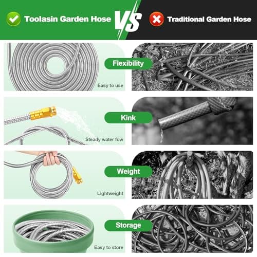 Garden Hose 50FT, Flexible Stainless Steel Metal Water Hose with 10-Function Nozzle, No-Kink, Leak-Proof, Wear-Resistant, 3/4 GHT, Easy to Use and Store for Garden, Yard, Lawn, Outdoor - Thumbnail 4