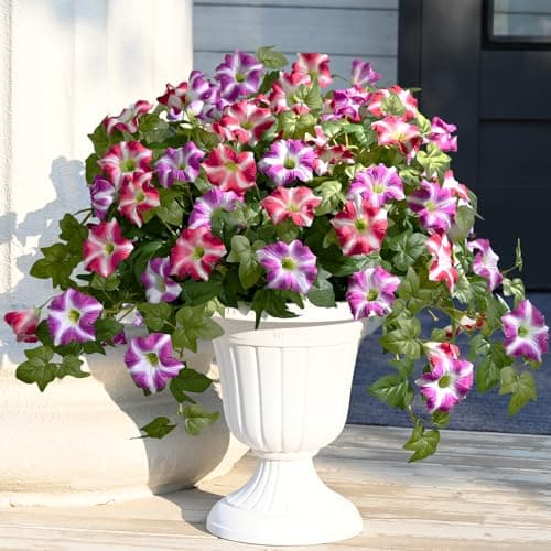 Waipfaru Artificial Outdoor Faux Plants Flowers, 2Pcs Artificial Petunias UV Resistant Realistic Faux Flowers Plants for Indoor Outdoor Planters Home Garden Yard Porch Balcony Window Decor, Fuchsia - Image 1