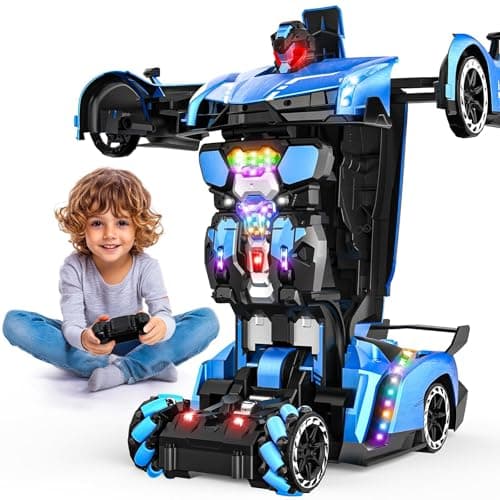 Holyton Big 1:10 Scale Transform RC Car & Robot – One-Button Transformation, Gesture Sensing, LED Lights, Music & Fog Spray, 2 Batteries 80 Mins Play, Birthday Gift for Boys Girls Ages 3-12