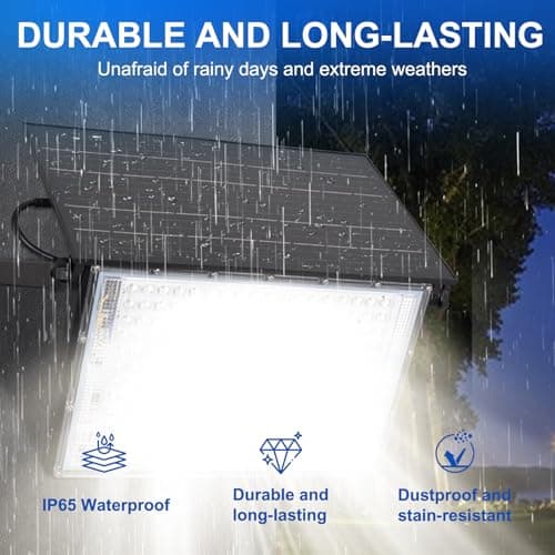 JINXING Solar Flood Lights Outdoor, Dusk to Dawn Solar Powered Outdoor Light, 6500K IP65 Waterproof Wall Mounted Security Light for Front Door, Porch, Yard, Fence, Garden - Thumbnail 5