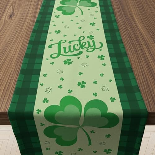 St Patricks Day Decorations - Shamrock Table Runner | St Patrick's Day Party Favors Supplies Decor Indoor Outdoor - Spring Saint Patricks Table Cloth Banner for Home Kitchen Dining Table Decorations