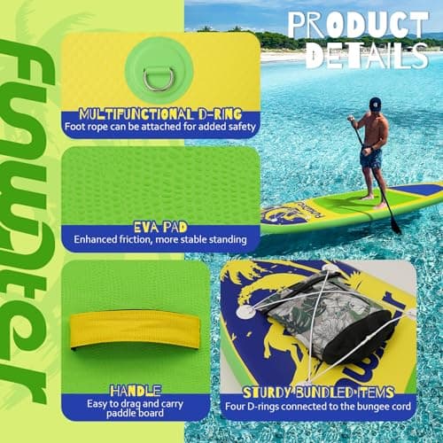 FunWater SUP Inflatable Stand Up Paddle Board Ultra-Light Inflatable Paddleboard with Accessories, Fin, Adjustable Paddle, Pump, Backpack, Leash - Thumbnail 3