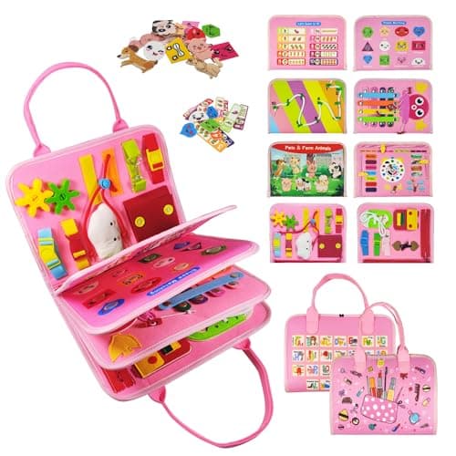 TenFans ​​Montessori Busy Board for Toddlers 3-5 Years - Sensory Toys for Fine Motor Skills - Felt Travel Activity Board with Zipper