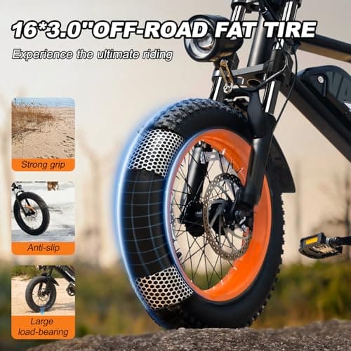 AVDLBIKE Electric Bike, 16'' Fat Tire eBike for Teens/Adults, 500W E-Bike with 36V/12.8Ah Removable Battery, 20MPH 45 Mile Range Commuting Electric Mountain Bike with Dual Dual Brakes-Orange A13 - Thumbnail 5
