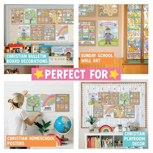 Hadley Designs Sunday School Decorations for Classroom –9 Bible Posters for Kids, Books of the Bible, 10 Commandments, Bible Timeline Chart, Fruits of the Spirit, Kraft Christian Classroom Decor - Thumbnail 5