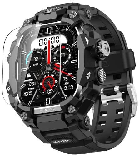 SUPLINK Rugged Case Band for Apple Watch Ultra 2 Band/3/1, Compatible with Men Apple Watch Bands 49mm, Sratch-Resistant Protective Bumper Screen Protector Kit for iWatch Ulltra 3 Bands (Black)