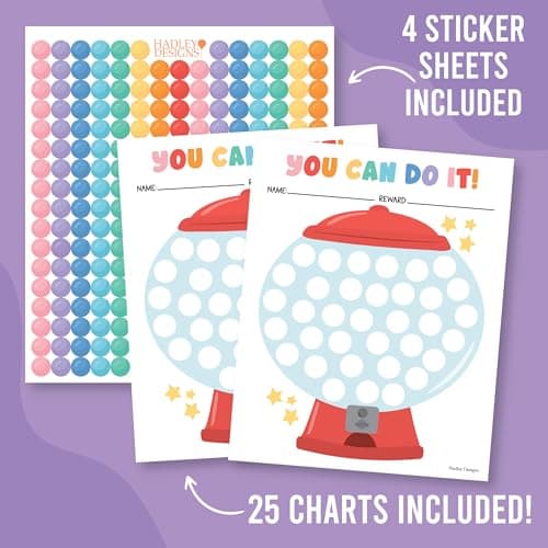 Hadley Designs Sticker Chart for Kids Behavior at Home - Sticker Reward Chart for Kids, Star Charts for Toddler, Star Charts for Good Behavior, Gumball Reward Stickers for Classroom Incentives - Thumbnail 2