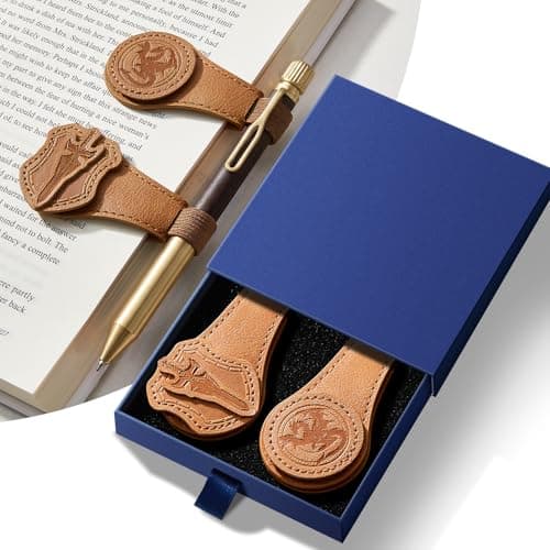 2 Pcs Leather Magnetic Bookmarks for Men,Vintage Sword and Dragon Pattern, PU Leather Bookmark, Gift Box Included - Image 1
