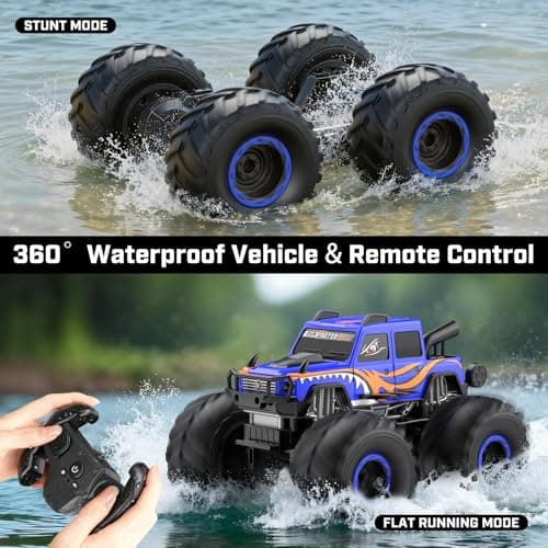WayEee Remote Control Car Toys for Kids 6+, RC Car Waterproof Monster Truck Toys, Amphibious 4X4 Pickup, All Terrain Off-Road Vehicles, 2.4GHz Remote Control, 1/18 Scale RC Truck Boys Gifts/Blue - Thumbnail 2