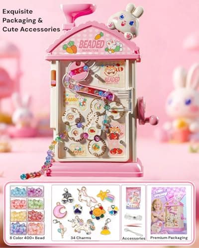 MAGTHIC Charm Bracelet Making Kit- Automatic Hand-Crank Pink House Toys that Inspires Creativity and Imagination, DIY Beaded Jewelry Maker Kit, Friendship Bracelets Birthday Gift for Girls Kids 6-12 - Thumbnail 6