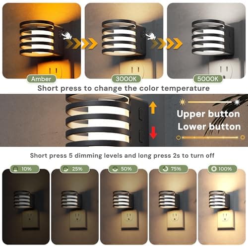 L LOHAS LED Night Light, 2 Pack 3CCT Night Lights Plug into Wall, Amber/3000K/5000K Adjustable Color Temperature Night-Lights, Dimmable Nightlight with Dusk to Dawn Sensor for Bedroom Hallway Bathroom - Thumbnail 3