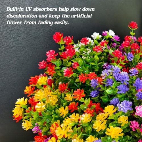WEAUSUP 21 Bundles Outdoor Faux Plants UV Resistant Faux Bushes Plastic Artificial Flowers Fake Outdoor Plants for Home Garden Decor (7 Colors) - Thumbnail 3