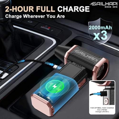SAILHAPI Electric Air Duster, 300000RPM High-Speed Cordless Blower for Barber with Variable Speed & Brushless Motor, Portable Mini Blower for Keyboard, PC, Computer, Replaces Canned Air, Gifts for Men - Thumbnail 4