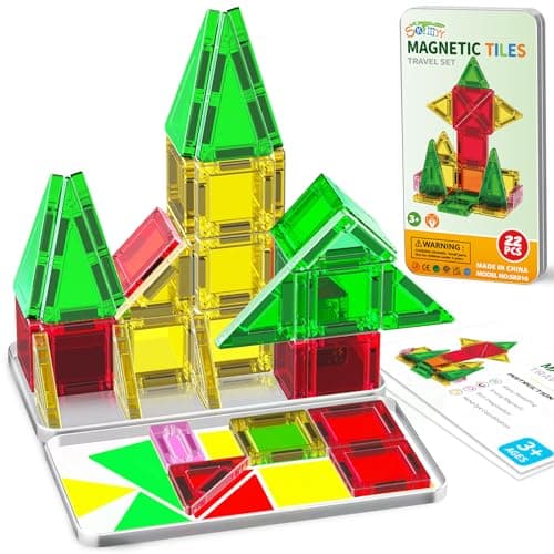 SKTMYY Mini Magnetic Tiles,Travel Magnetic Tiles with Metal Box,Car Airplane Travel Essentials for Kids Ages 3+,Creative Magnet STEM Toys Birthday Gift for Boys & Girls - Image 1