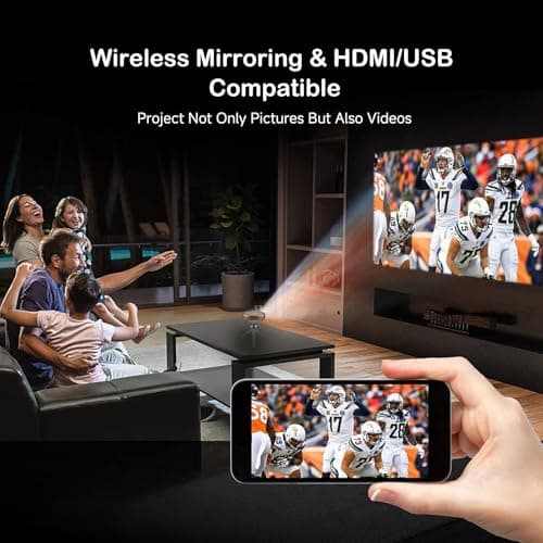 Adget iSpace2 Smart Mini Projector, 1080P Portable Projector with WiFi and Bluetooth, 360° Bluetooth Speaker, Tripod Included, Android 9.0 Rechargeable Pocket Projector for Outdoors Indoor Use(Greige) - Thumbnail 5