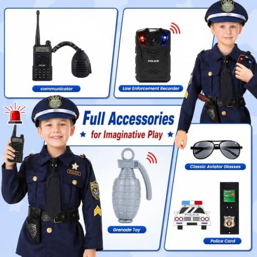 Skirfy 16PCS Police Officer Costume for Boys,Police Costume for Kids,16PCS Cop Toys with Uniform,Boy Toys,Kids Halloween Costumes Role Play Kit(Size M) - Thumbnail 6