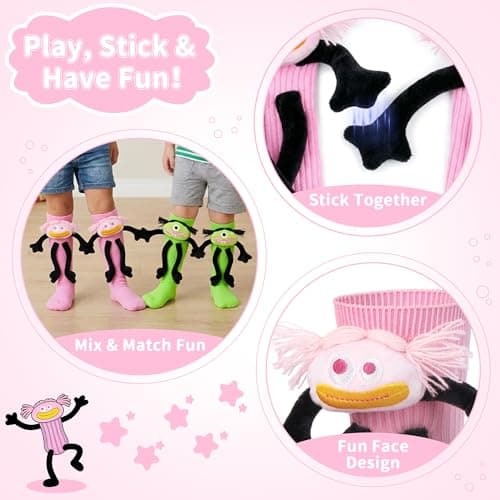 Crazy Socks for Kids - Magnetic Holding Hands 3D Monster Socks Silly Wacky Funny White Elephant Gifts for Kids and Toddler - Thumbnail 3
