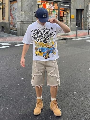 JMIERR Mens Baggy Jean Shorts Relaxed Fit Knee-Length Stretch Jorts Y2K Vintage Wide Leg Summer Casual Denim Shorts with Pockets, White, X-Small - Thumbnail 3