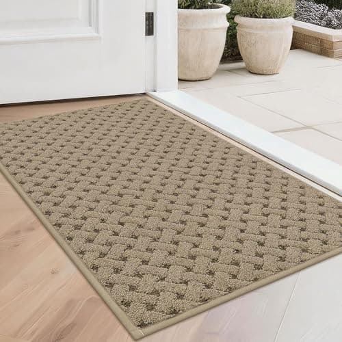 BEQHAUSE Dirt Trapper Door Mat Non-Slip Entryway Rugs Stain Resistant Absorbent Dog Doormats Woven-Look Washable Welcome Floor Doormat for Front Back Door, Dirty Wet Shoes & Paws, 20" x 32", Beige - Image 1