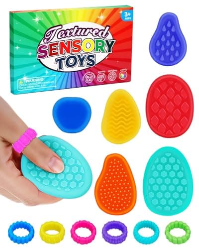 Fidget Sensory Stone Toys for Kids & Adults, 12 Pack Soft Textured Worry Stone & Ring, Calming Tools for Autism ADHD Anxiety Relief, Quiet Stress Relief Toy, Party Favor or Basket Stuffer Gift - Image 1