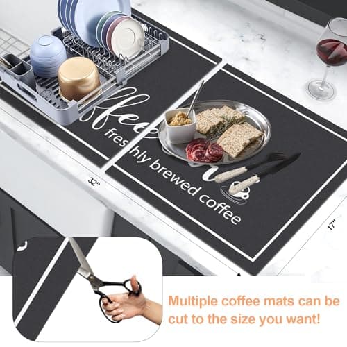 Findosom Dish Drying Mat, 17"x 32" Super Absorbent & Hide Stain Coffee Mat, Cuttable Drying Mat for Kitchen Counter, Coffee Bar Accessories, Under Dish Rack, Coffee Maker, Espresso Machine, Black - Thumbnail 2