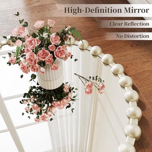 WISSMIELS Round Vanity Wall Mirror, 36 Inch Beaded Frame Circle Mirror for Bathroom, Bedroom Dresser, Entryway, Living Room, Decorative Hanging Wall Mirror, Silver - Thumbnail 3