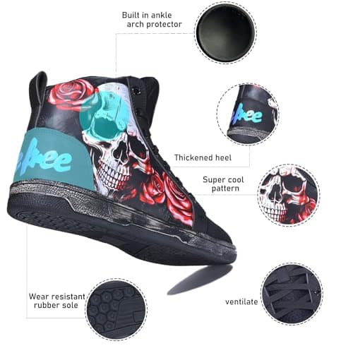GXZUORUI Retro Skull & Rose Motorcycle Riding Shoes for Men Women, Casual Daily Wear Motocross Sneakers with Side Zipper, Ankle Support & Anti-Slip Protective Footwear (Red, Adult, Men, 12, Numeric, US Footwear Size System, Medium) - Thumbnail 5