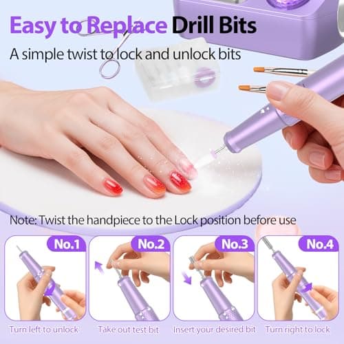 PYVOLA Professional Electric Nail Drill E-File Machine - 45,000 RPM Corded Nail Drills Kit with Low Noise & LED Display for Shaping, Removing & Polishing Acrylic Gel Nails for Salon Home - Thumbnail 4