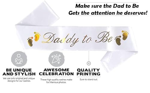 Daddy to Be Sash - Classy Baby Shower Sash for Dad to Be, (White w/Gold Lettering) Baby Shower Party Decorations, Gifts, Favors, Supplies Boy & Girl, Dad to Be Gender Reveal Father to Be (White) - Thumbnail 3