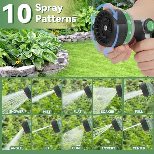 Garden Hose Nozzle Heavy Duty,Metal Water Hose Nozzle with 10 Adjustable Spray Patterns, High Pressure Hose Sprayer Nozzle Thumb Control On Off Valve for Lawn & Plant Watering, Car & Pet Washing - Thumbnail 4
