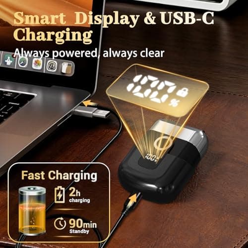 HENZILO Electric Foil Shaver for Men: Mini Electric Razor for Face/Beard - 3 Floating Blades Cordless Razor with LED Display - IPX7 Waterproof Wet Dry Shaving for Travel & Home, USB Type C - Thumbnail 6