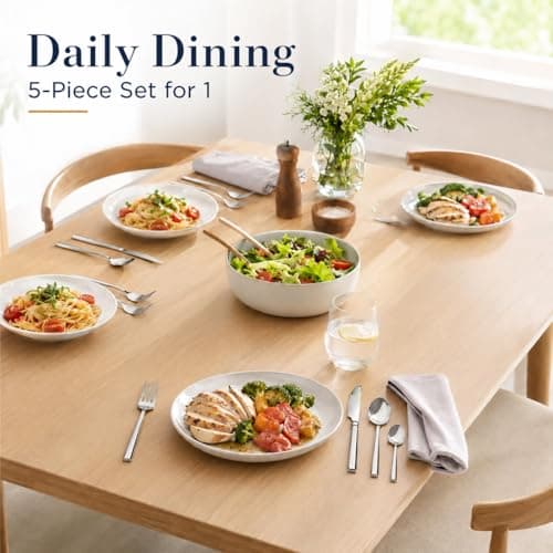 WANGYUANJI 5-Piece Stainless Steel Flatware Set for 1 — Knife, 2Forks & 2Spoons, Dishwasher Safe, Mirror-Finish Silverware for Kitchen & Home - Thumbnail 3