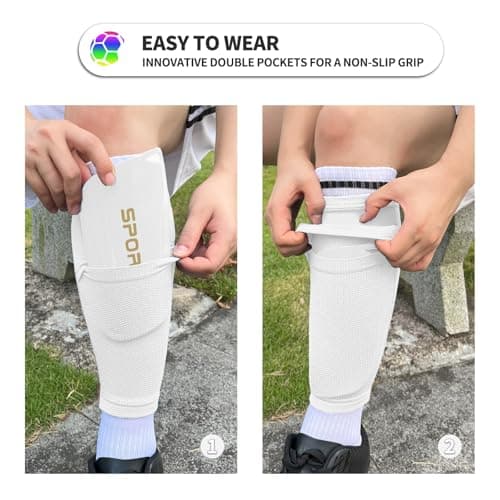 ATHCISE Kids Youth Soccer Shin Guards with Sleeves, Slip in Shinguards Soccer Shin Pads for 3-15 Years Old Boys Girls Child Teens - Thumbnail 2