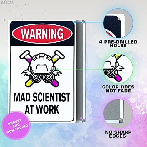 Mad Scientist Wall Decor Science Poster - 8x12" Mad Scientist At Work Warning Sign Science Gifts Mad Scientist Decor Chemistry Poster Wall Art Decor Metal Tin Sign - Aluminum Sign Science Posters - Thumbnail 3