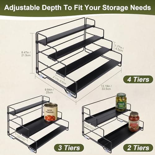 KITREPAION Spice Rack Organizer for Cabinet, Tiered Adjustable Spice Shelf Organization, Metal Seasoning Rack for Kitchen Countertop Cupboard Pantry, Raised Edge Anti-Slip Design for Jars and Bottles - Thumbnail 2
