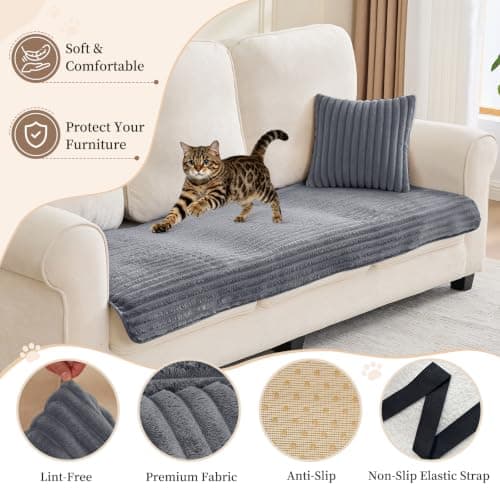 Sparaiz Sofa Covers Washable for Plush Pet Sofa w/Pillow Dark Grey 70.9" - Thumbnail 5