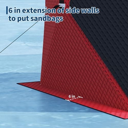 Garvee Pop Up Ice Fishing Shelter and Insulated Ice Fishing Tent with 49ft LED Light Strip, Windproof Portable Hub Design, Fits 5-7 People, 69 sq ft Fishable Area, Red+Black - Thumbnail 6