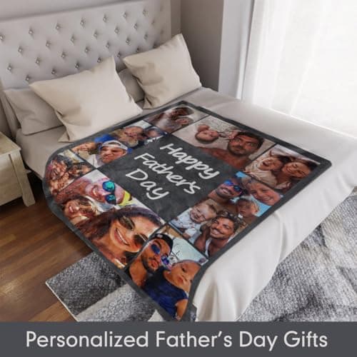 DayOfShe Fathers Day Personalized Gift for Dad Husband Grandpa Custom Blanket with Pictures,Personalized Mother Father Photo Blanket as Best Dad Ever Gifts from Daughter Son - Thumbnail 3