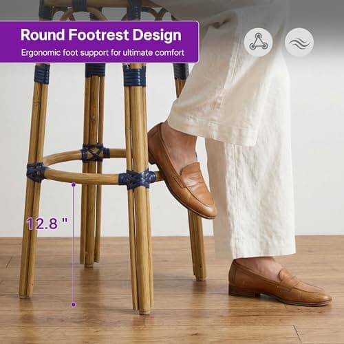 PURPLE LEAF Outdoor Bar Stool Rattan Bamboo Finish Indoor Bar Stools 2-Pack - Thumbnail 6