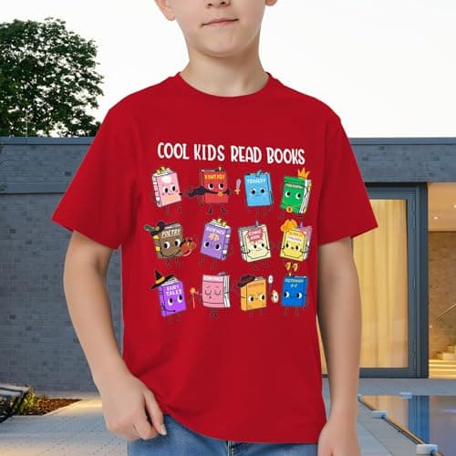 Reading Shirts for Kids – Cool Read Books Shirt Boys Girls Fun Book Lover Tee Tops Red - Thumbnail 2