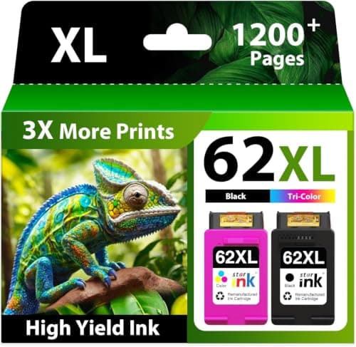 Starink Remanufactured 62XL Ink Cartridge Combo Pack Replacement for Ink 62 Ink Cartridges Black and Color Fit with Envy 7640 7645 5660 5540 5640 7644 OfficeJet 5740 5741 8040 200 250 258 Printer, 2P