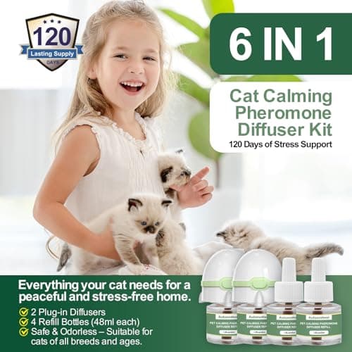 AutumnNest 6-in-1 Cat Calming Pheromone Diffuser Kit, Cat Calming Diffuser for Anxiety Relief, Aggression, Scratching, Urine Marking, Fighting, Meowing, Hiding, Safe for All Cats, 120 Days Support - Thumbnail 2