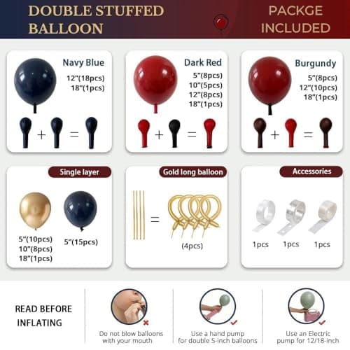 Double Stuffed Red and Blue Balloon Arch Garland Kit, Dark Blue Burgundy Ruby Red Gold Latex Balloons for Graduation,4th of July,Patriotic,Class of 2026,Birthday,Independence Day Father Party - Thumbnail 4