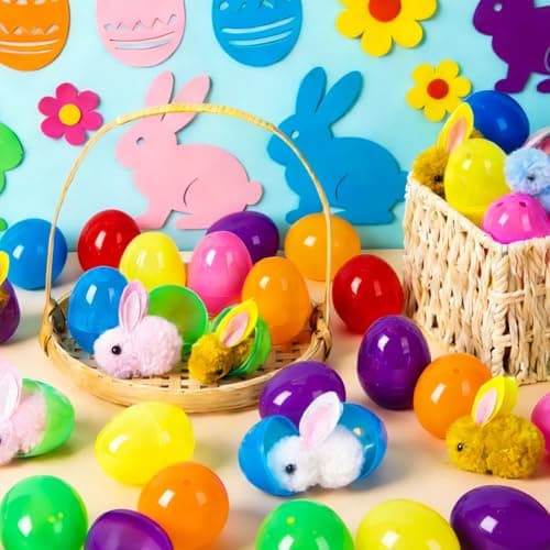 HIKISS 24 Pack Easter Eggs Filled Plush Bunny Toys, Mini Colorful Bunny Egg Fillers for Kids Toddler Boys Girls Easter Egg Hunt Classroom Prize Supplies Basket Stuffers Easter Party Favors - Thumbnail 3