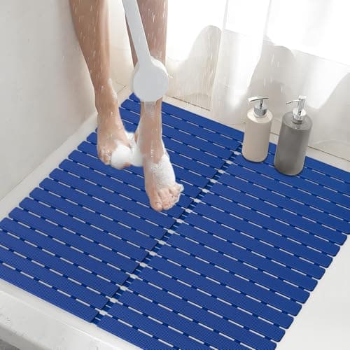 ​Shower Mat Non-Slip Bath Mat for Tub and Shower Stall,236 Suction Cups with Drain Holes, Quick Dry Machine Washable, Extra Grip for Stand Up Showers, Bathroom Essentials 24x24 Inch (Blue)