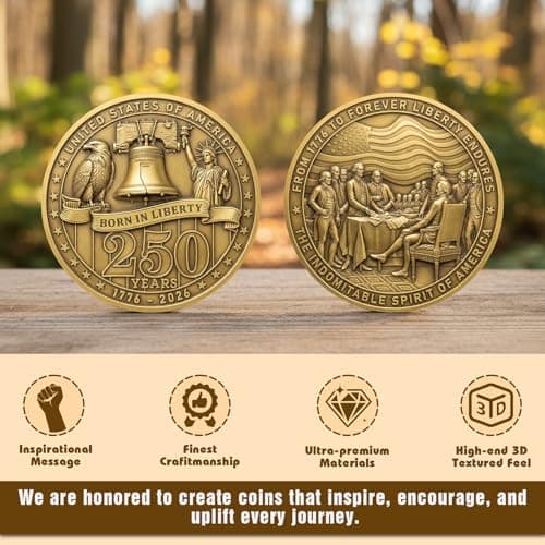 Born in Liberty 250 Years Coin – United States 1776–2026 Anniversary Commemorative Coin, Liberty Bell & Declaration of Independence Design, Freedom and the American Spirit Coin - Thumbnail 6