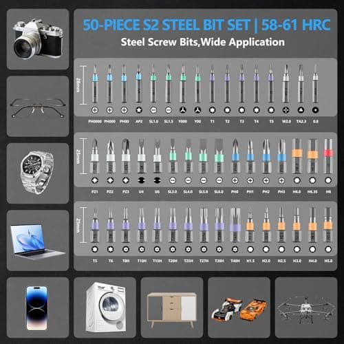 50 In 1 Ratchet Screwdriver Set, Multi Precision Bits Magnetic Ratcheting Screwdriver Set with Storage Case, Portable Repair Tool Kit for Furniture,Computer,Bicycle,Appliance,DIY Projects,Electronics - Thumbnail 4